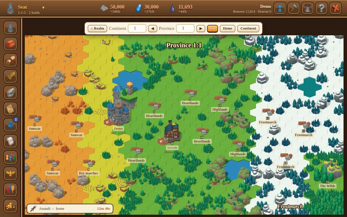 The province map, where hosts march between strongholds